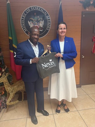Newly appointed Ambassador of the European Union toSaint Kitts and Nevis, Her Excellency, Fiona Ramsey, pays courtesy call on Minister of Foreign Affairs, the Rt. Honourable Denzil Douglas